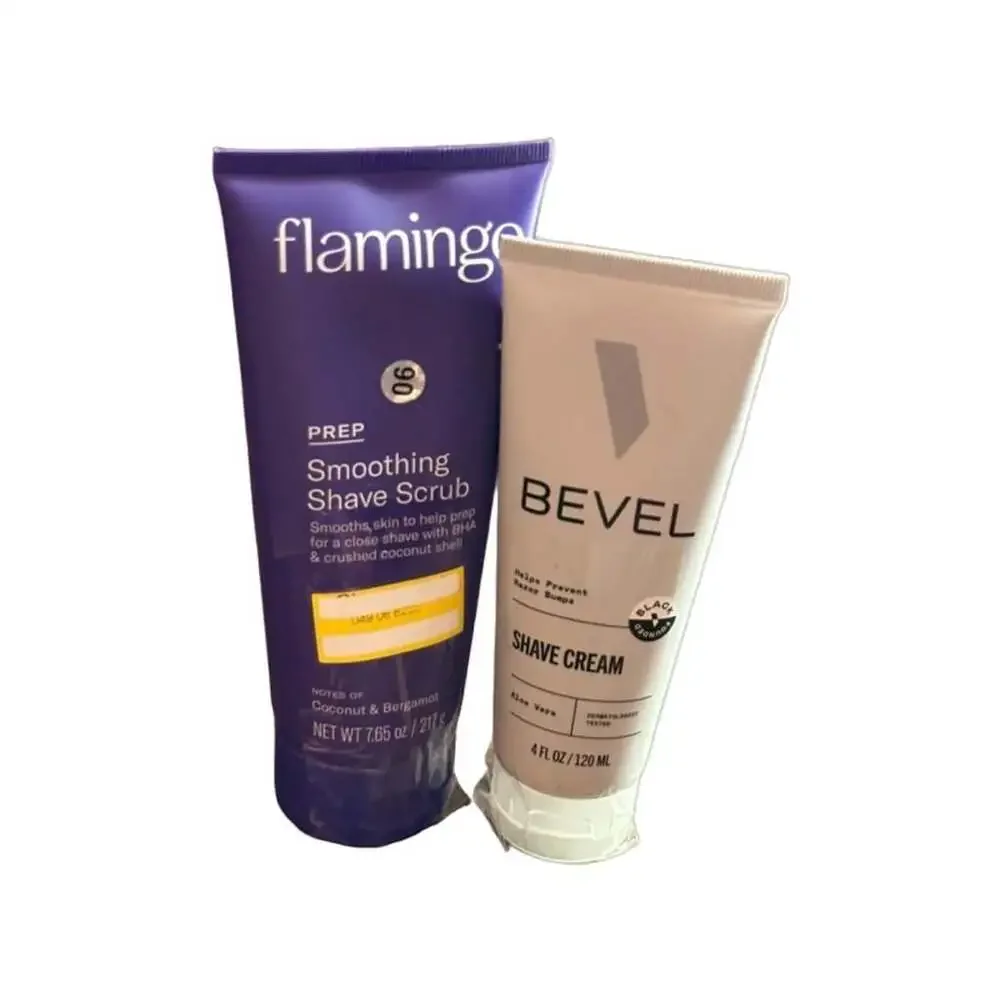 Flamingo Smoothing Shave Scrub and Bevel Shave Cream Bundle